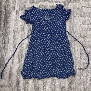 MANGO Blue and White Short Sleeve Dress